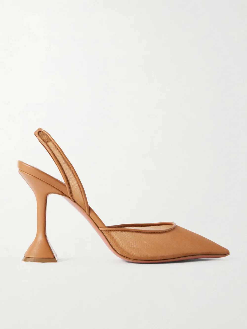 Amina Muaddi Holli Leather-trimmed Mesh Slingback Pumps in brown