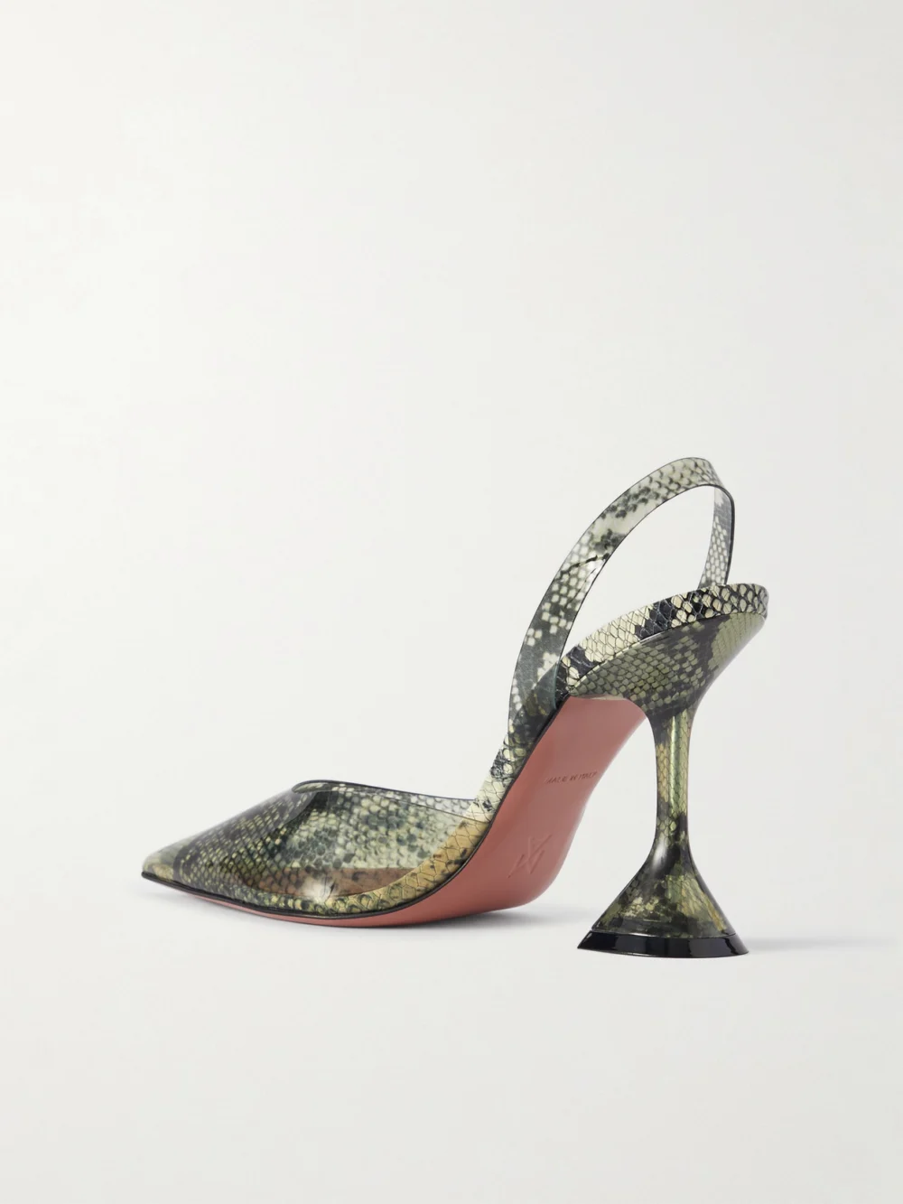 Back view of the Amina Muaddi Holli Snake-effect Pvc Slingback Pumps