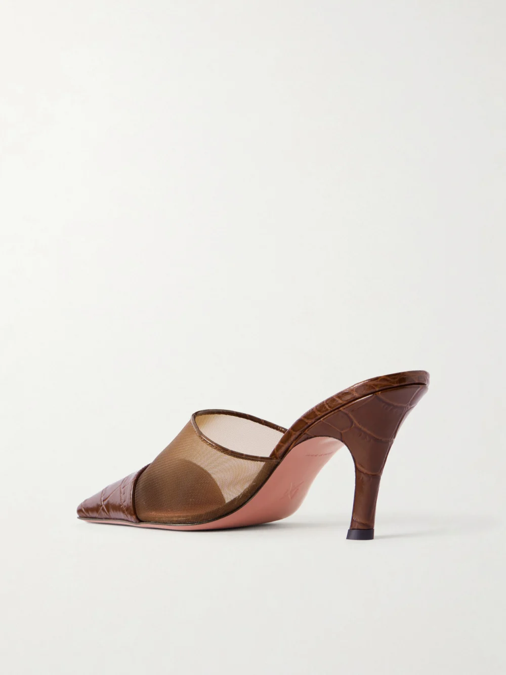 Back view of the Amina Muaddi Jamie Mesh and Croco-embossed Leather Mules