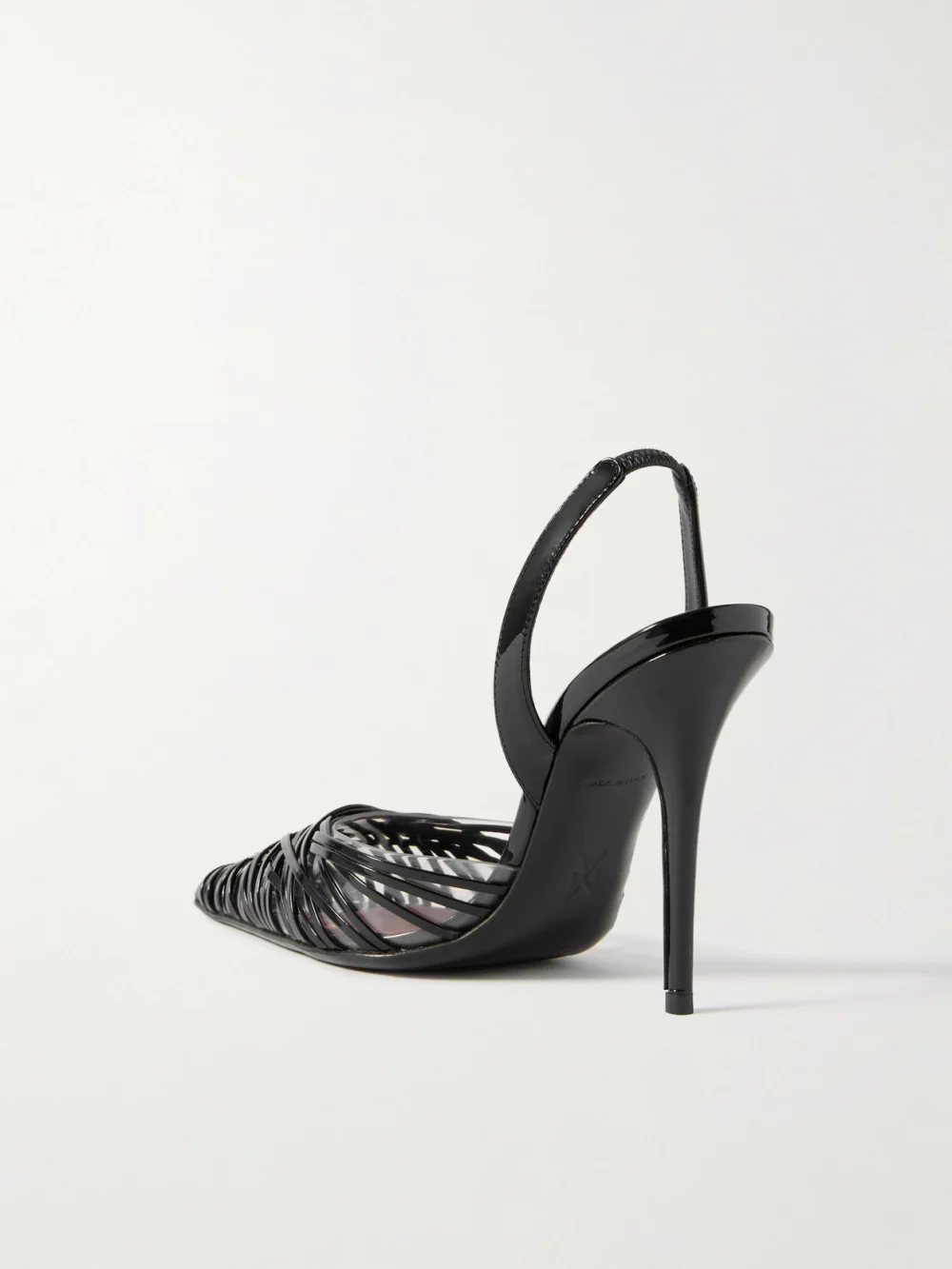 Back view of the Amina Muaddi Lori Sling Patent-leather and Pvc Slingback Pumps