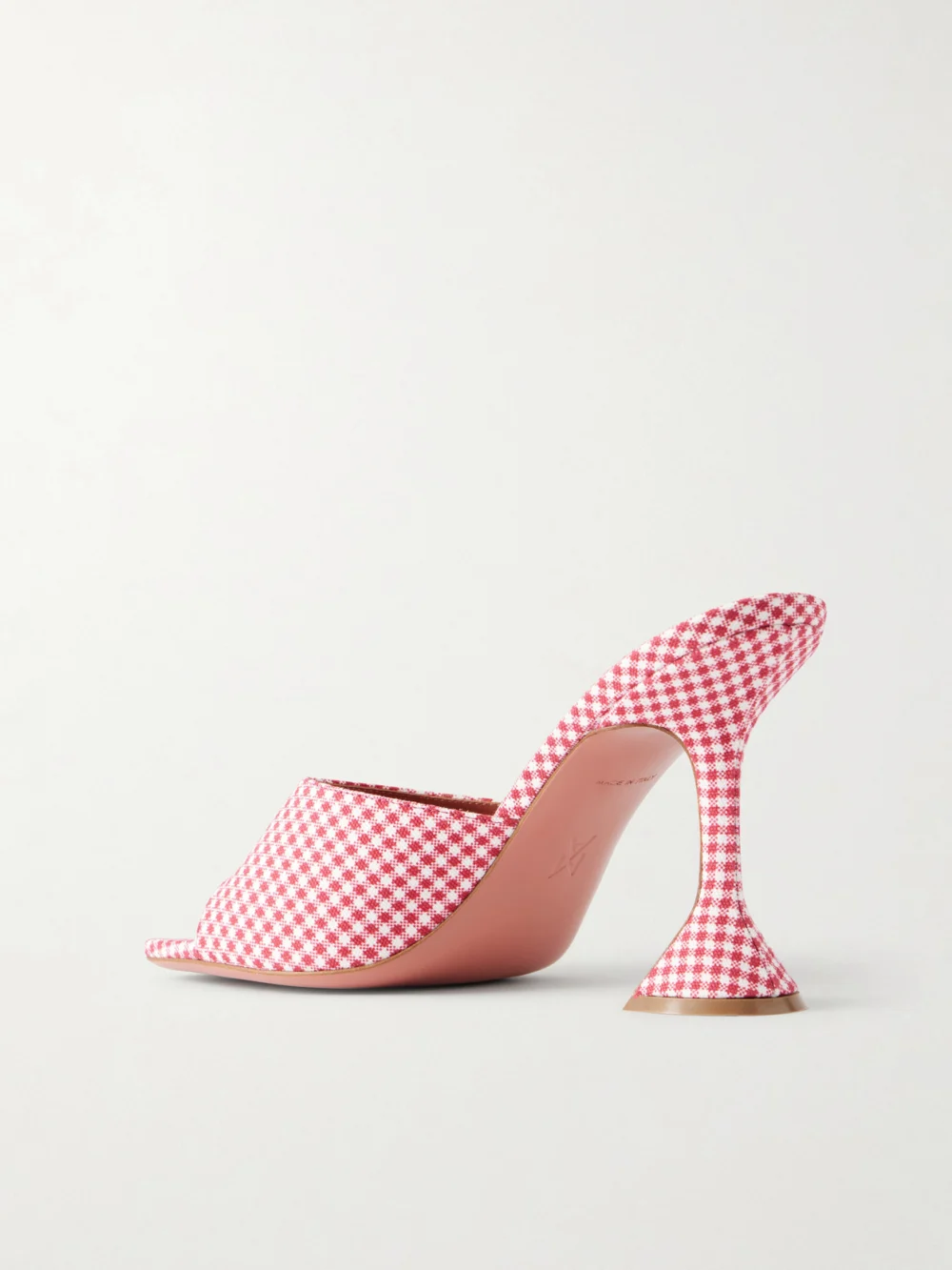 Back view of the Amina Muaddi Lupita 95 Gingham Woven Mules