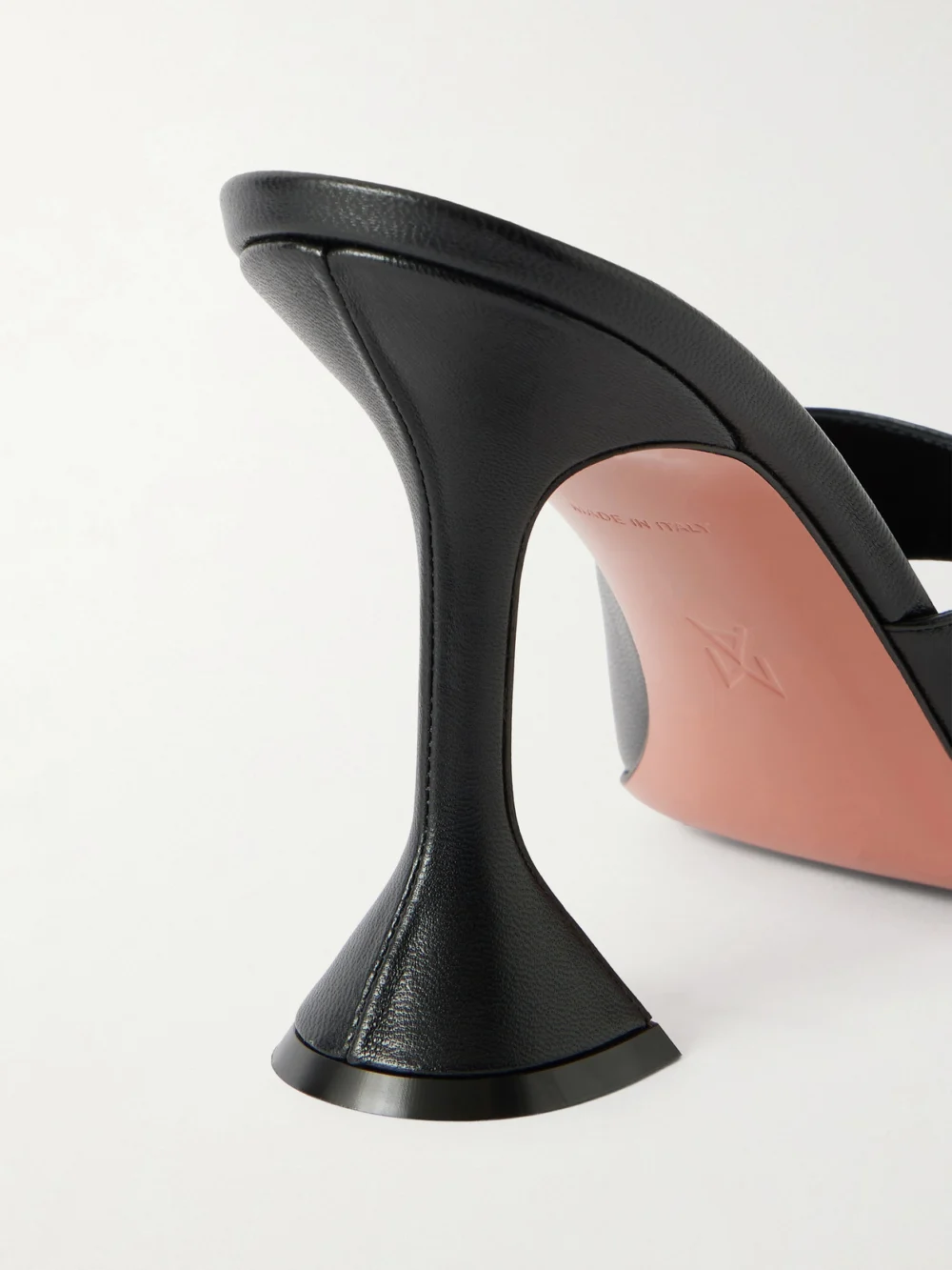 Close-up detail of the Amina Muaddi Lupita 95 Leather Mules