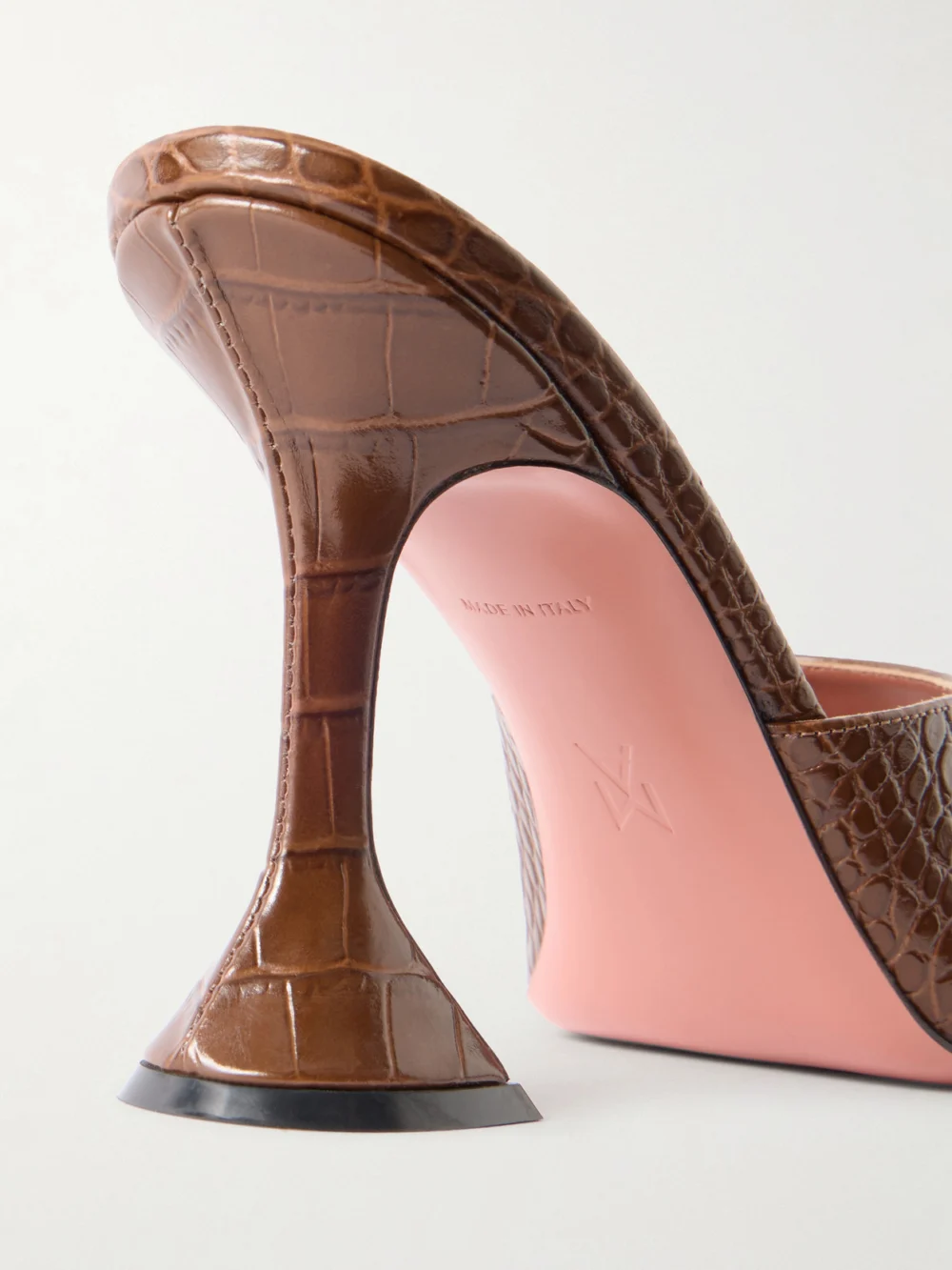 Close-up detail of the Amina Muaddi Lupita Croc-effect Leather Mules