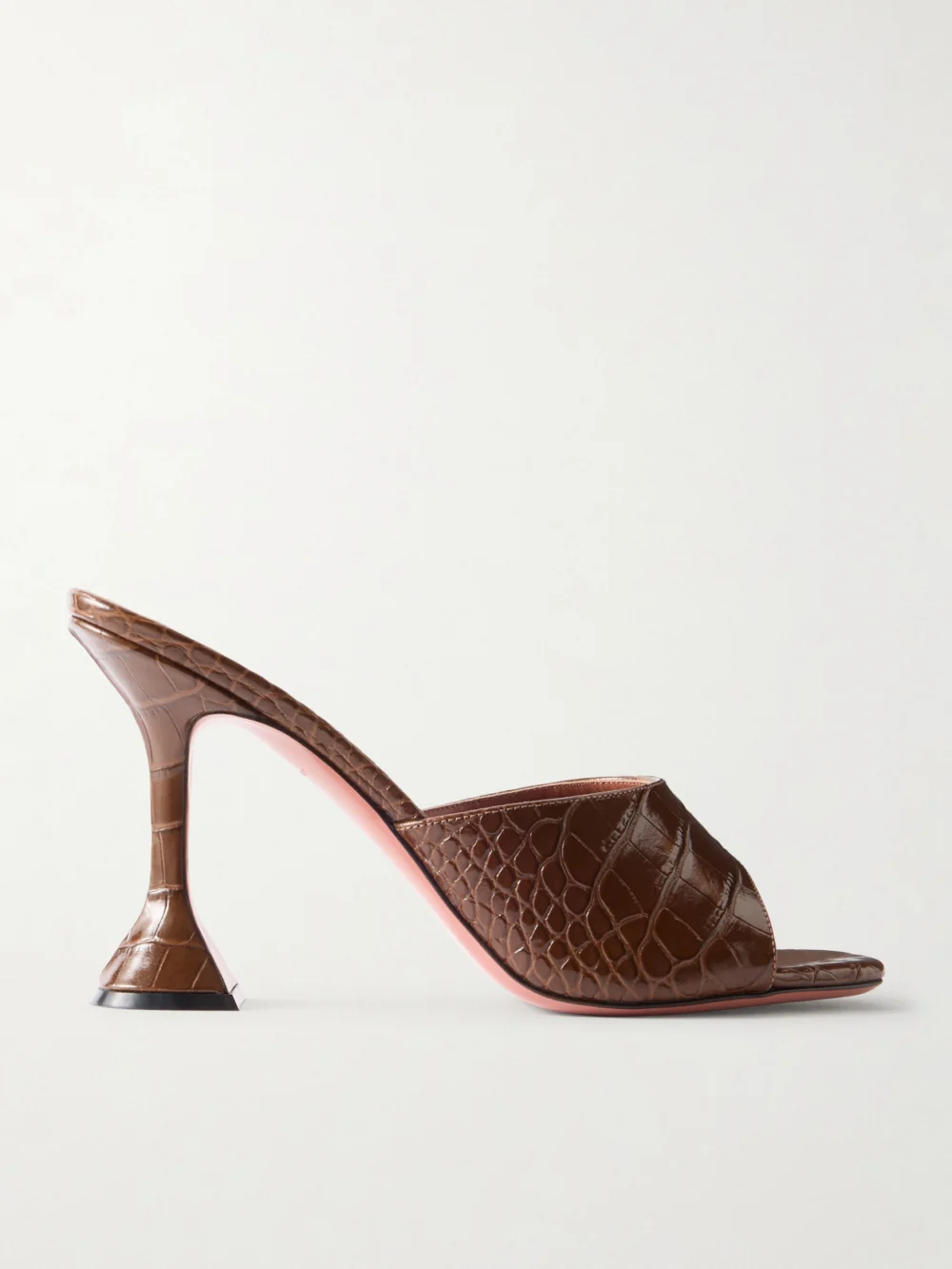 Amina Muaddi Lupita Croc-effect Leather Mules in dark brown