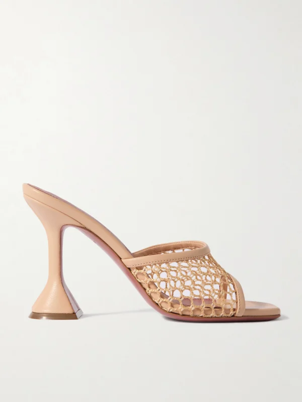 Amina Muaddi Lupita Fishnet and Leather Mules
