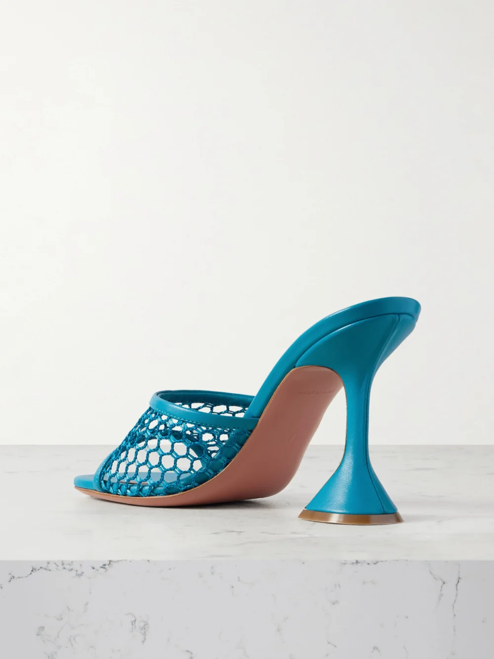 Back view of the Amina Muaddi Lupita Fishnet and Leather Mules