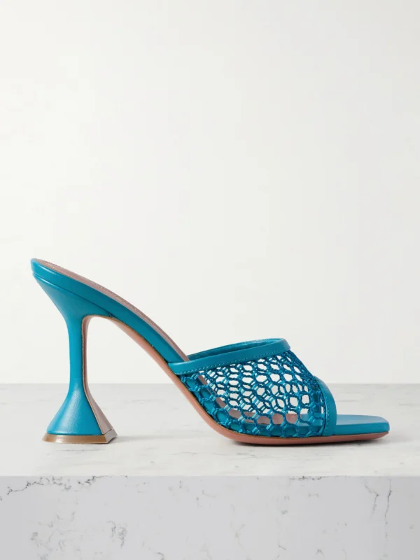 Amina Muaddi Lupita Fishnet and Leather Mules