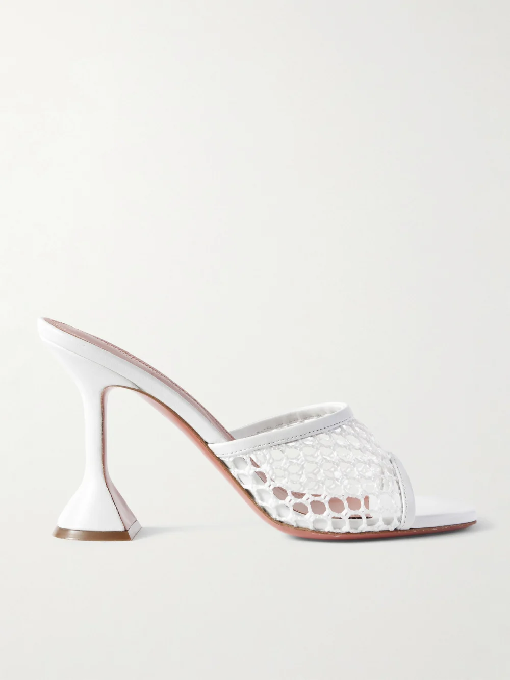 Amina Muaddi Lupita Fishnet and Leather Mules in white