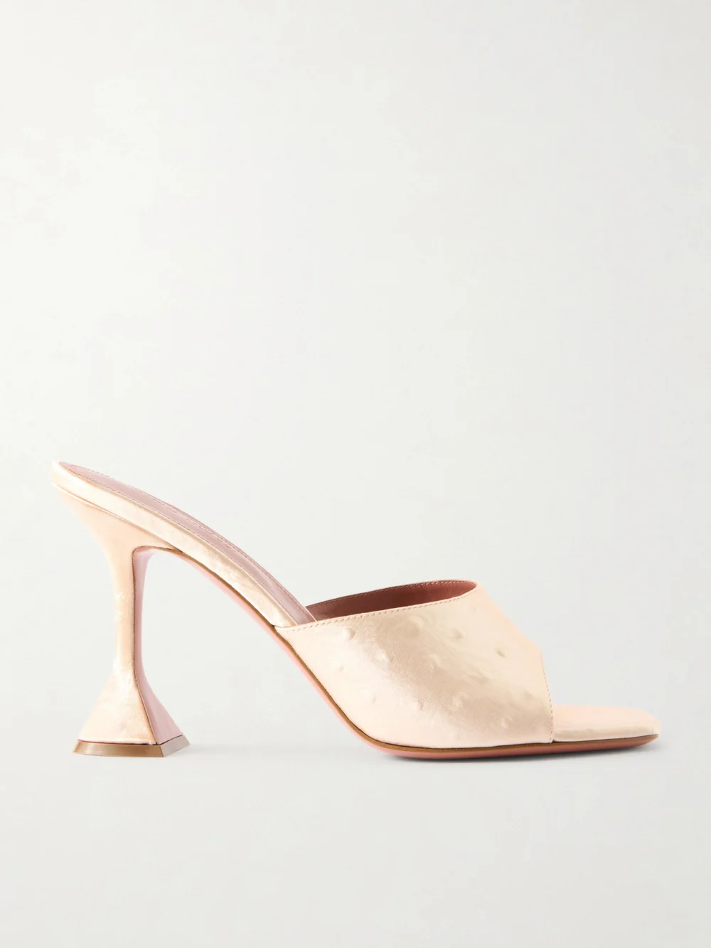Amina Muaddi Lupita Ostrich-effect Satin Mules in neutral