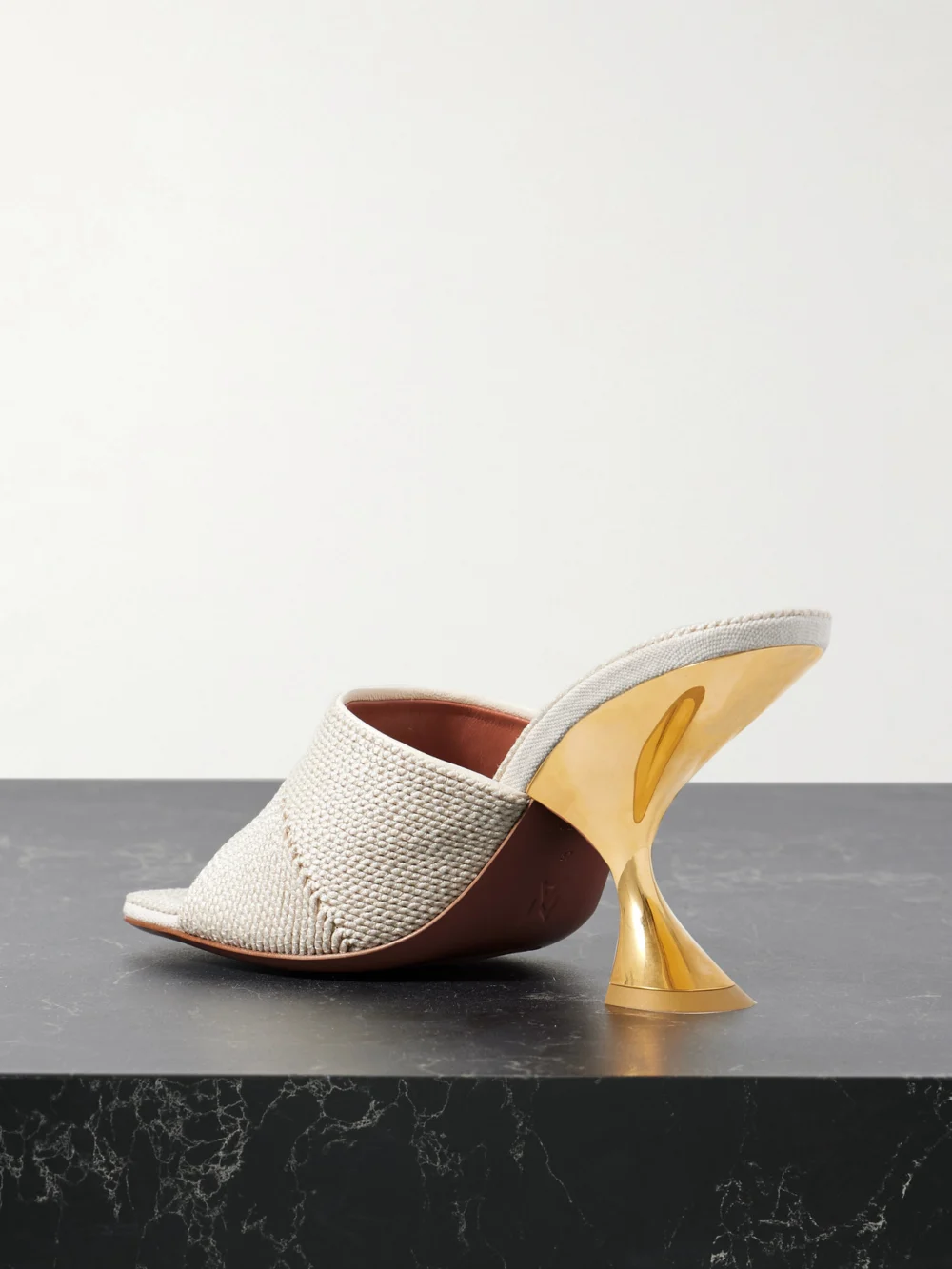 Back view of the Amina Muaddi Taylor Canvas Mules