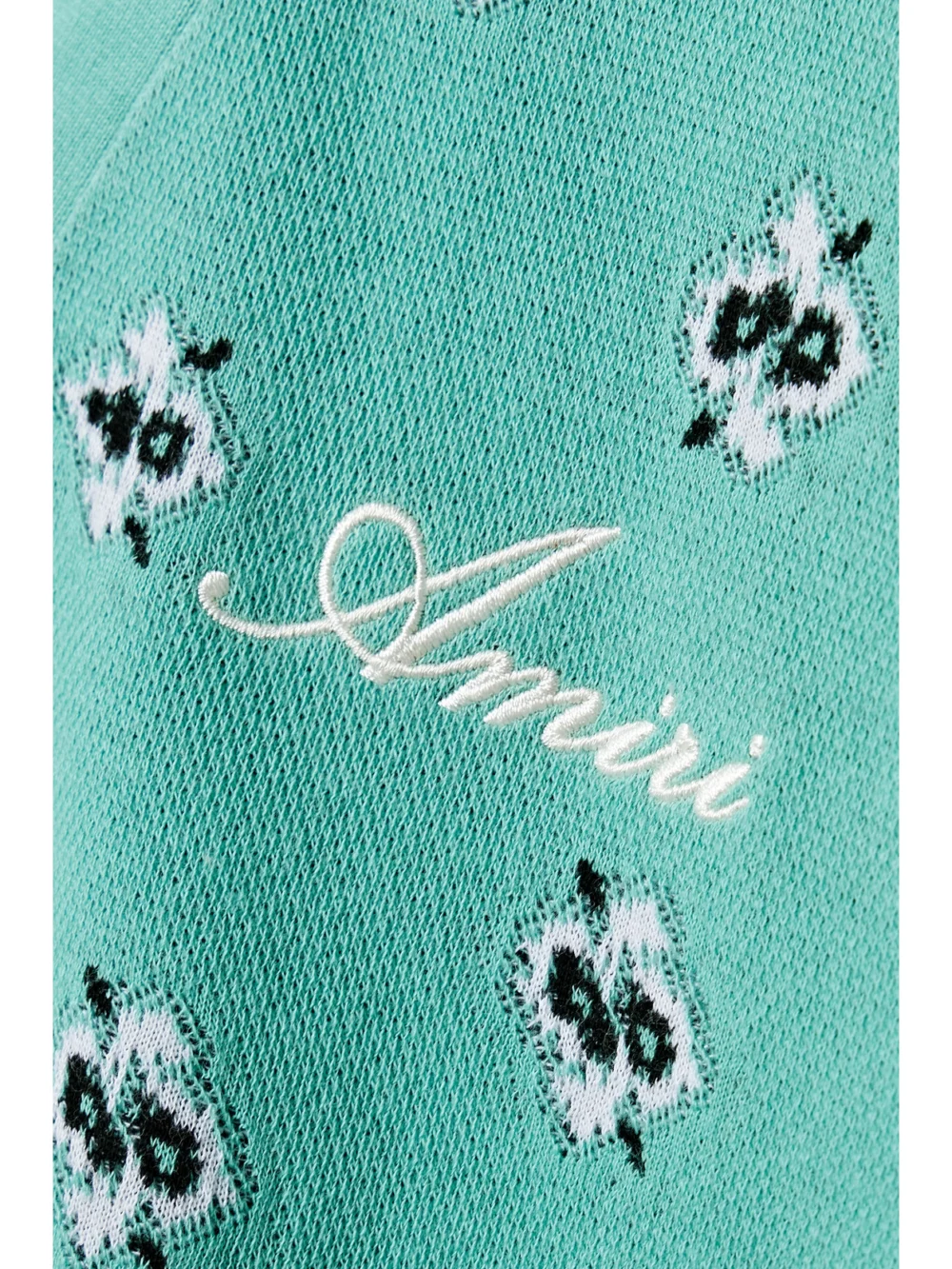 Close-up detail of the Amiri Bandana Jacquard-knit Cotton Cardigan