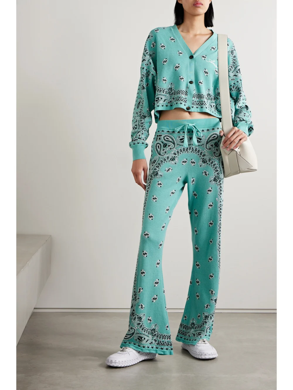 Amiri Bandana Jacquard-knit Cotton Cardigan, worn by a model