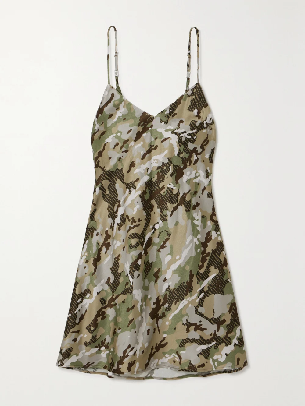 Amiri Camouflage-print Satin Mini Dress in green