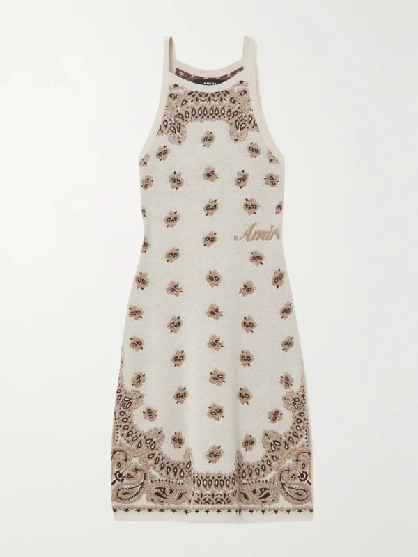 Amiri Cotton-jacquard Halterneck Midi Dress