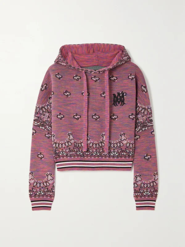 Amiri Cropped Embroidered Space-dyed Cotton-jacquard Hoodie