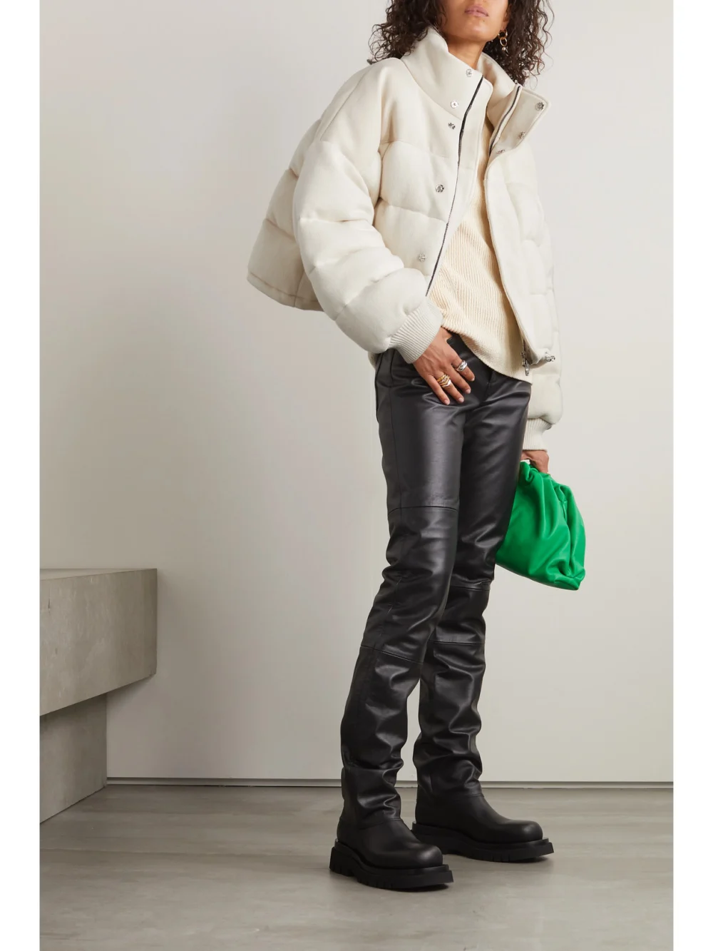 Amiri Quilted Cotton-jersey and Cashmere Down Jacket, worn by a model