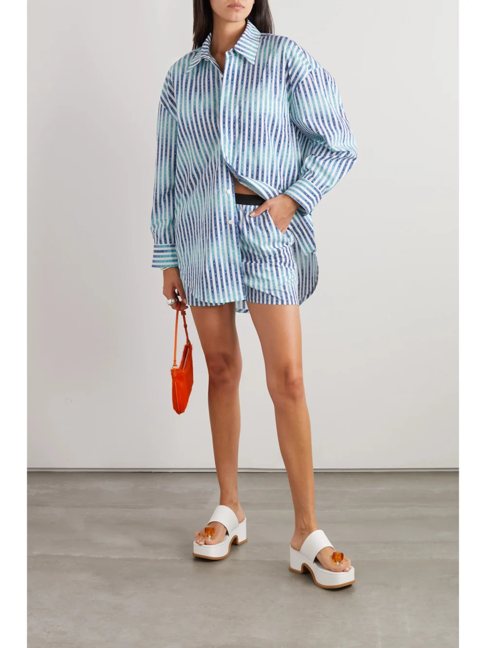 Amiri Striped Cotton-poplin Shorts, worn by a model