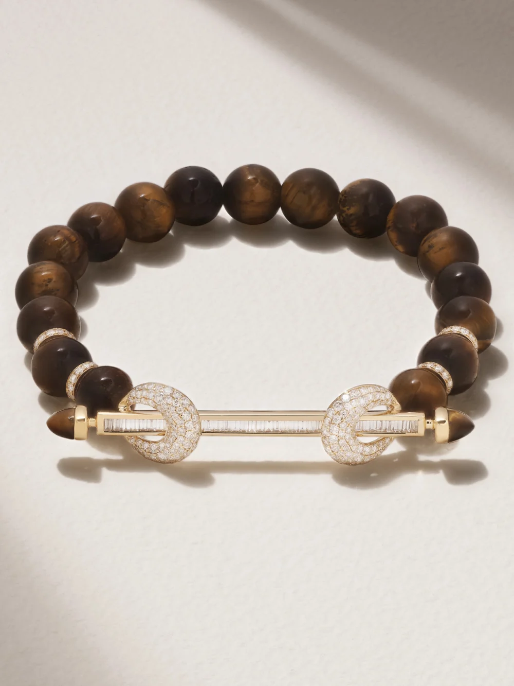 Ananya Chakra 18-karat Gold, Tiger's Eye and Diamond Bracelet in 15