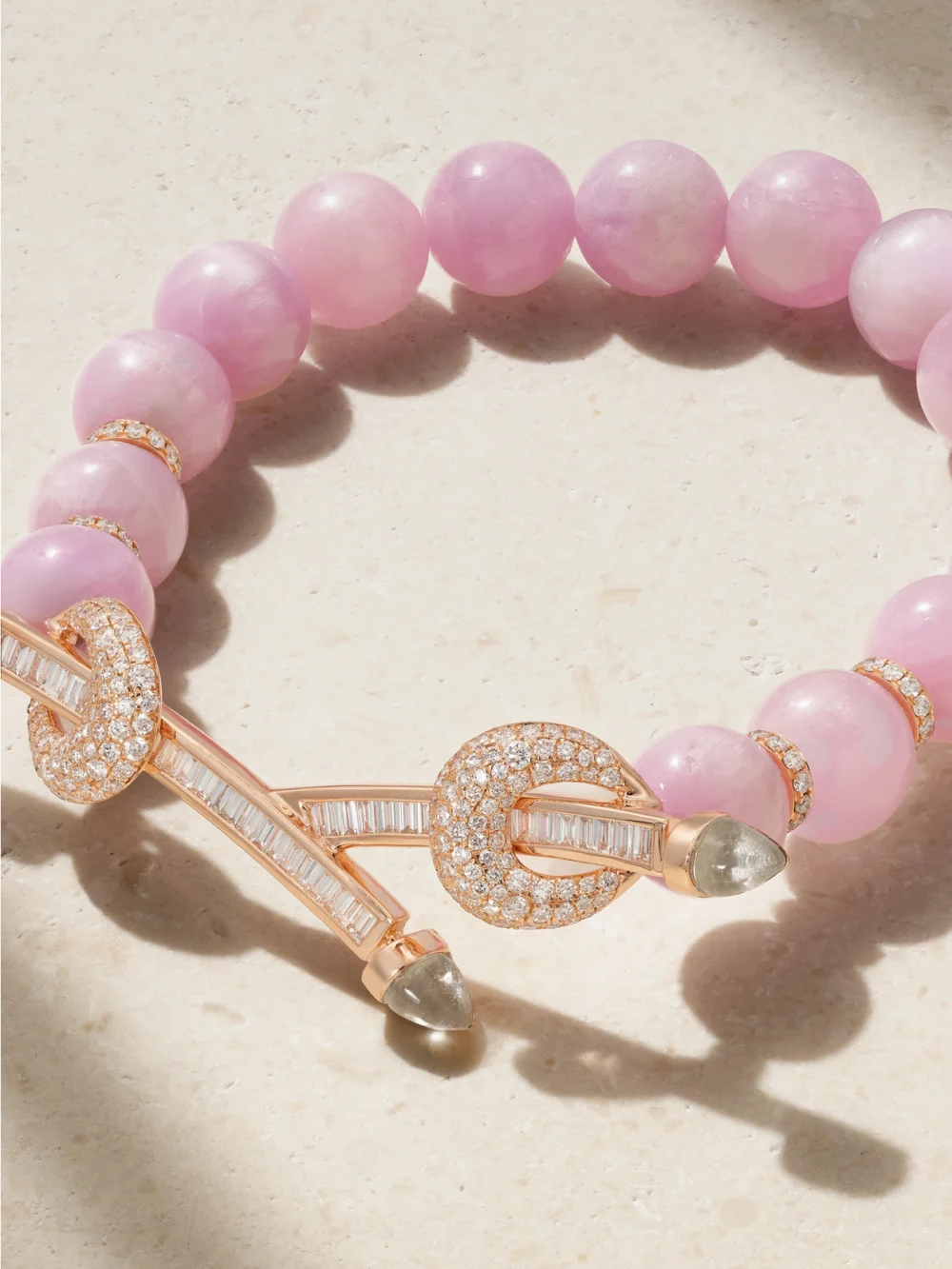 Close-up detail of the Ananya Chakra 18-karat Rose Gold Multi-stone Bracelet