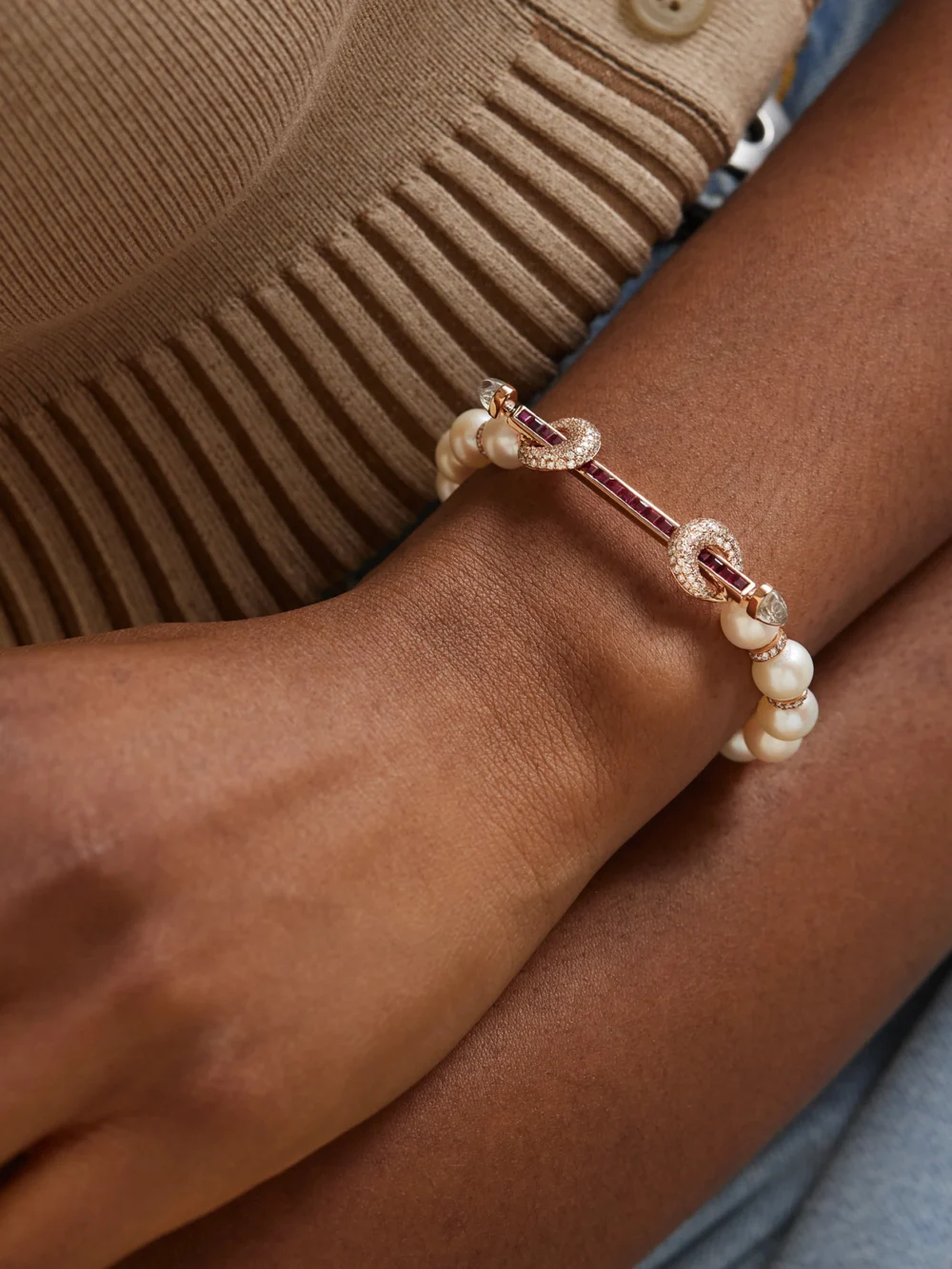 Ananya Chakra 18-karat Rose Gold Multi-stone Bracelet, styled view