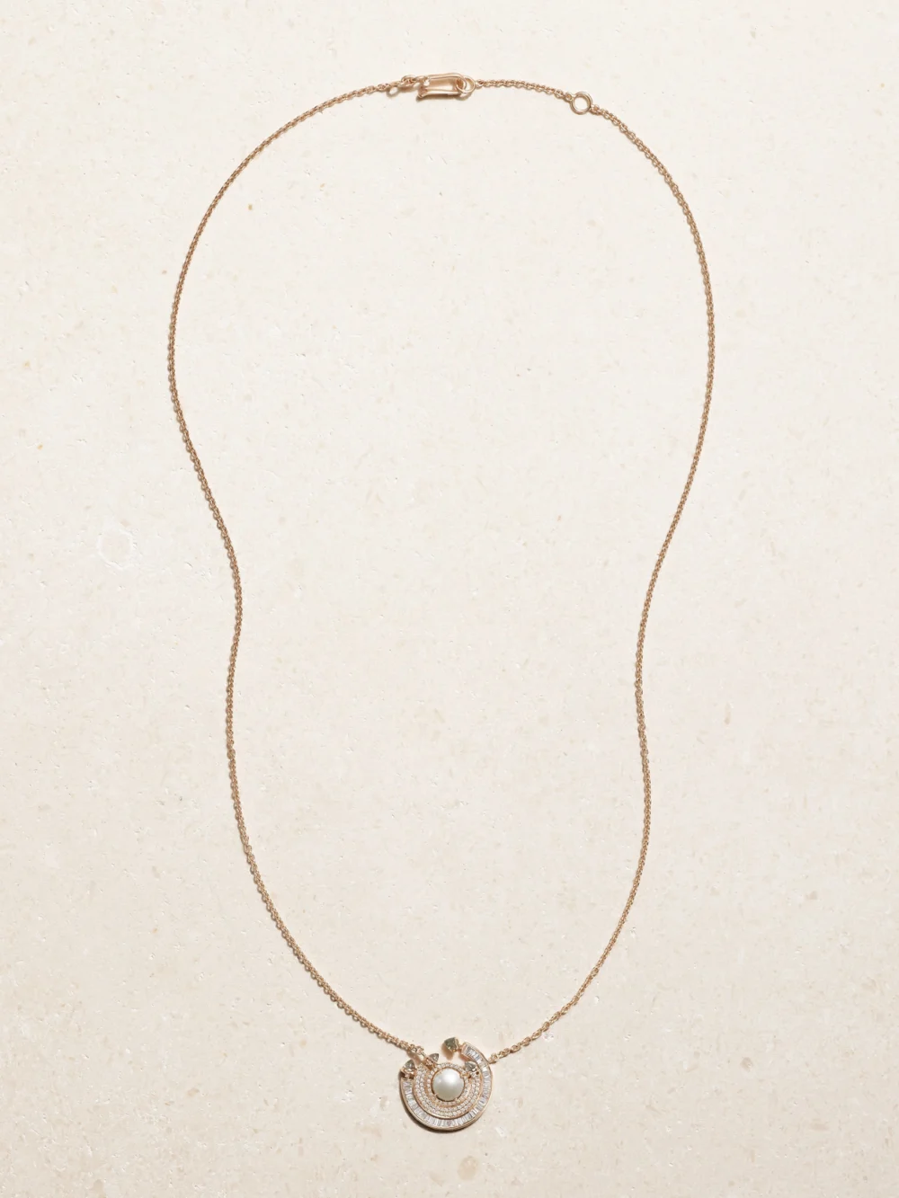 Close-up detail of the Ananya Chakra 18-karat Rose Gold Multi-stone Necklace