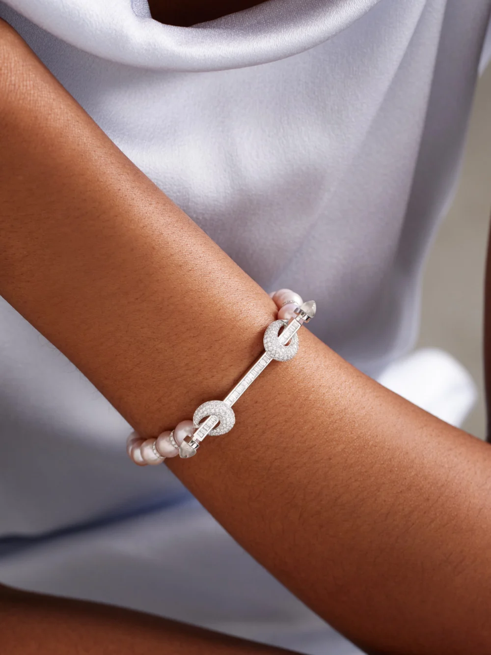 Ananya Chakra 18-karat White Gold Multi-stone Bracelet, styled view