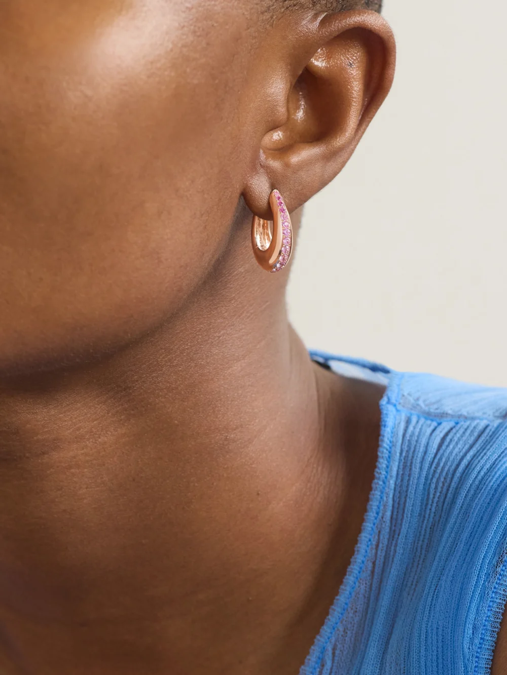 Ananya Chakra Icon 18-karat Rose Gold Sapphire Earrings, styled view