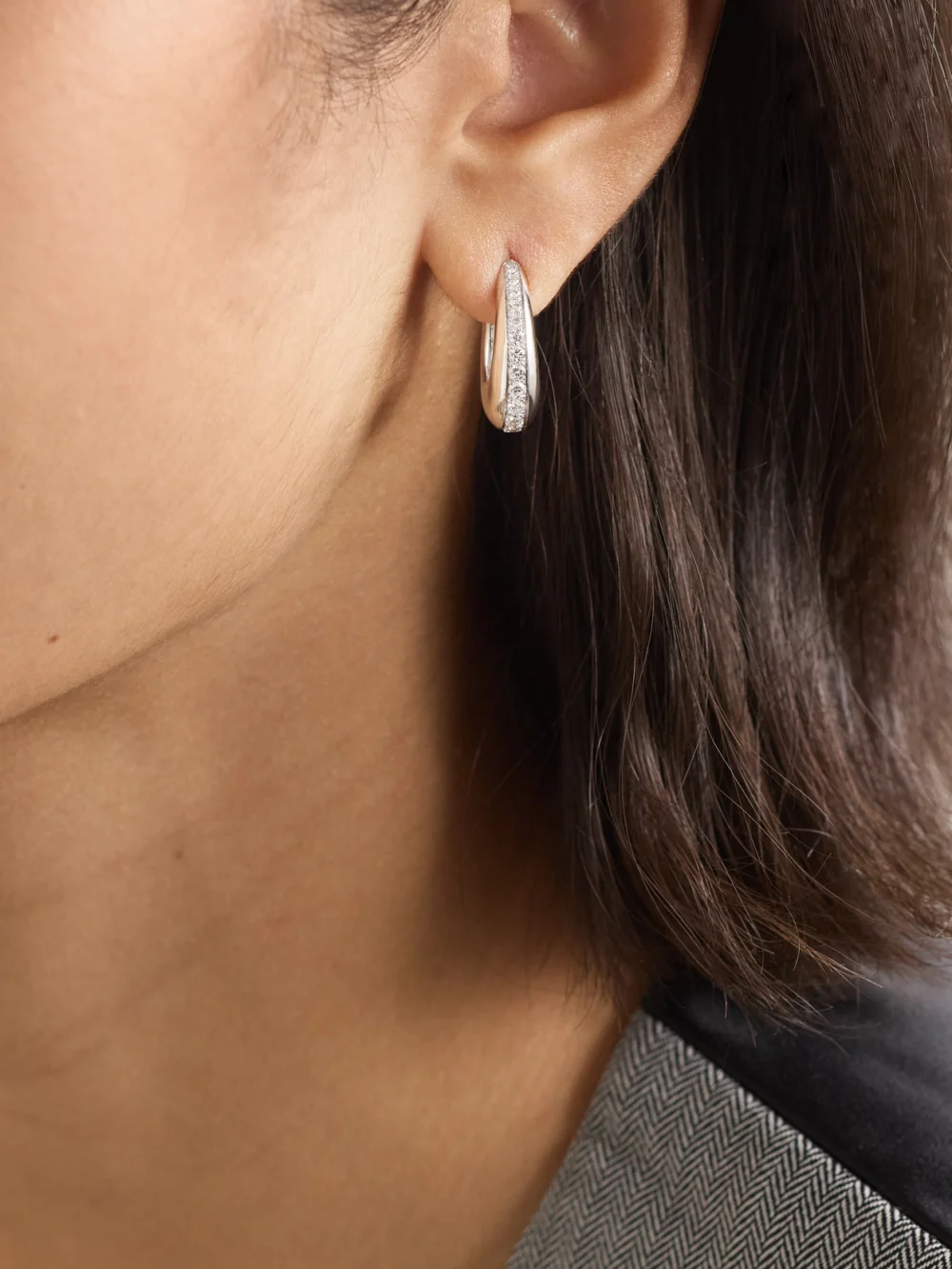 Ananya Chakra Icon 18-karat White Gold Diamond Hoop Earrings, styled view