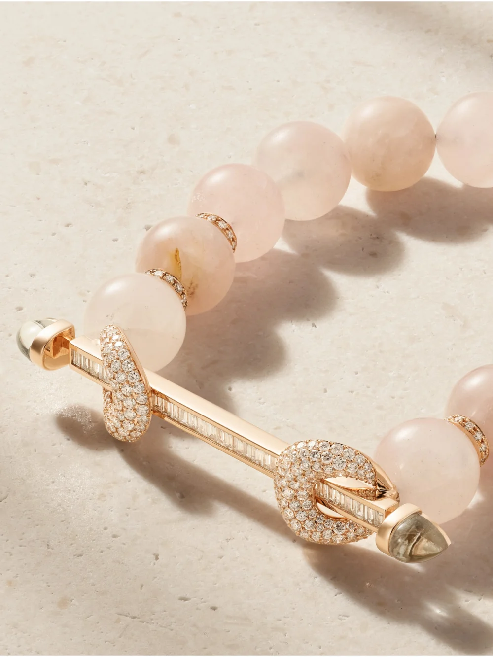 Close-up detail of the Ananya Jumbo 18-karat Rose Gold Diamond Opal and Quartz Bracelet