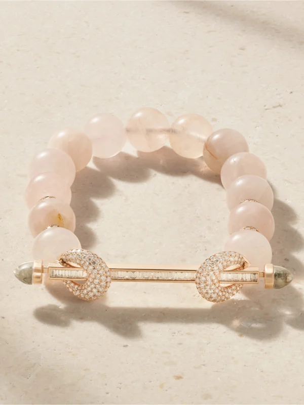 Ananya Jumbo 18-karat Rose Gold Diamond Opal and Quartz Bracelet