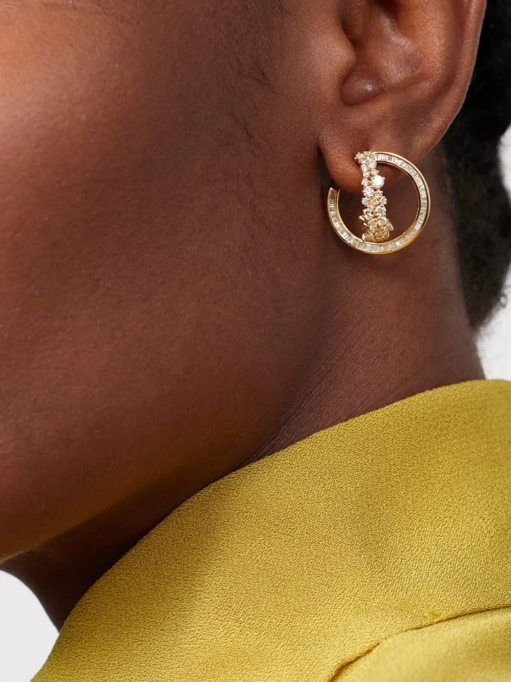 Ananya Scatter Double 18-karat Gold Diamond Hoop Earrings, styled view