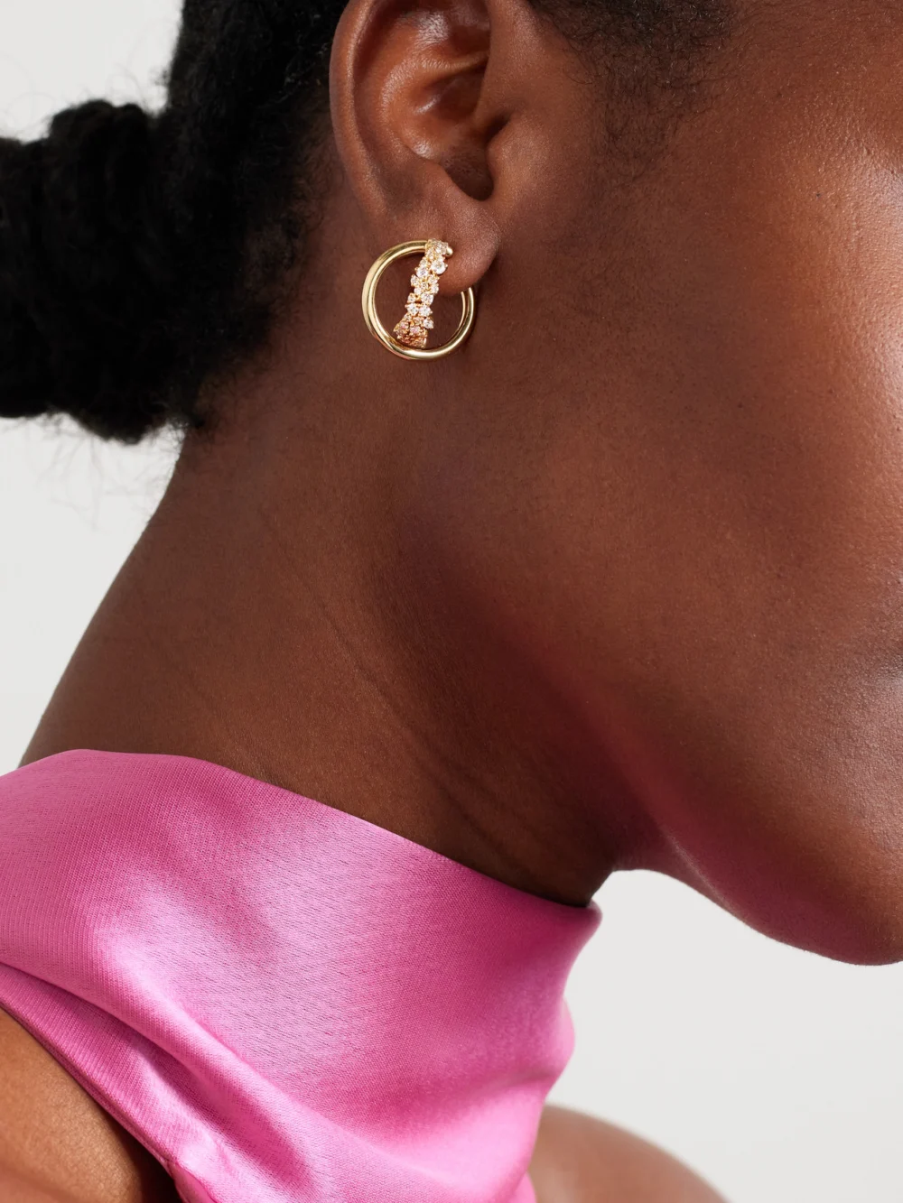 Ananya Scatter Mini 18-karat Gold Diamond Hoop Earrings, styled view