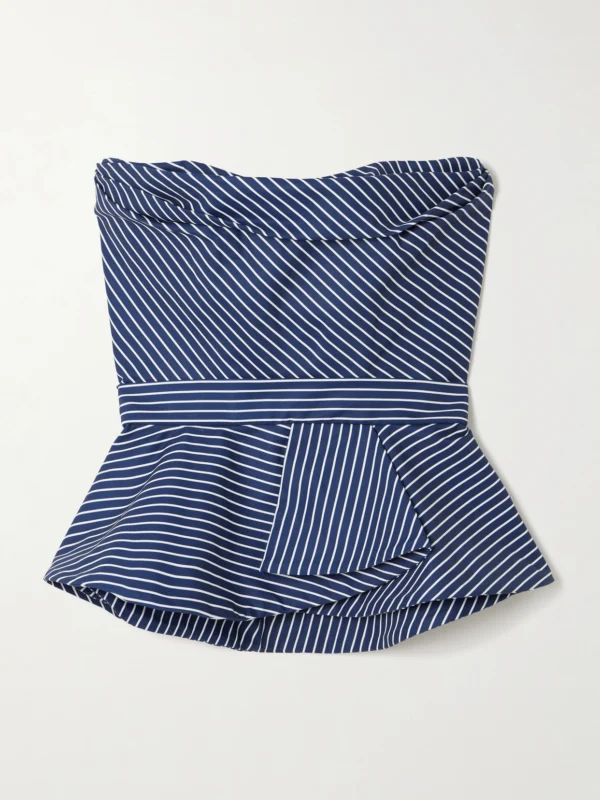 Andres Otalora Alborada Strapless Striped Stretch Cotton-twill Peplum Top