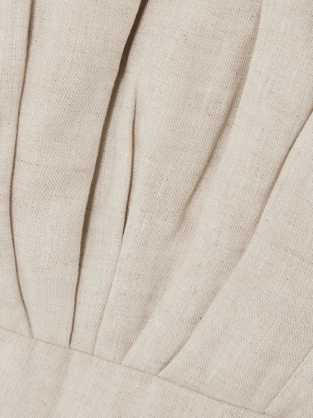 Close-up detail of the Andres Otalora Amapolas Pleated Linen Bustier Top