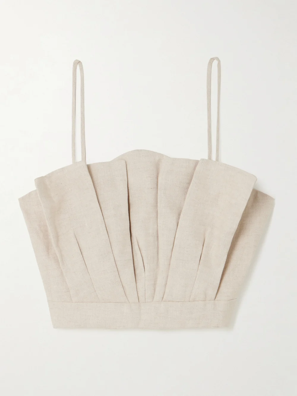 Andres Otalora Amapolas Pleated Linen Bustier Top in beige