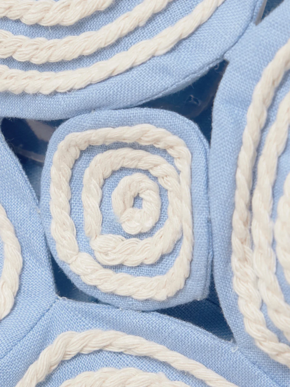 Close-up detail of the Andres Otalora Baia Cutout Embroidered Linen Bustier Top
