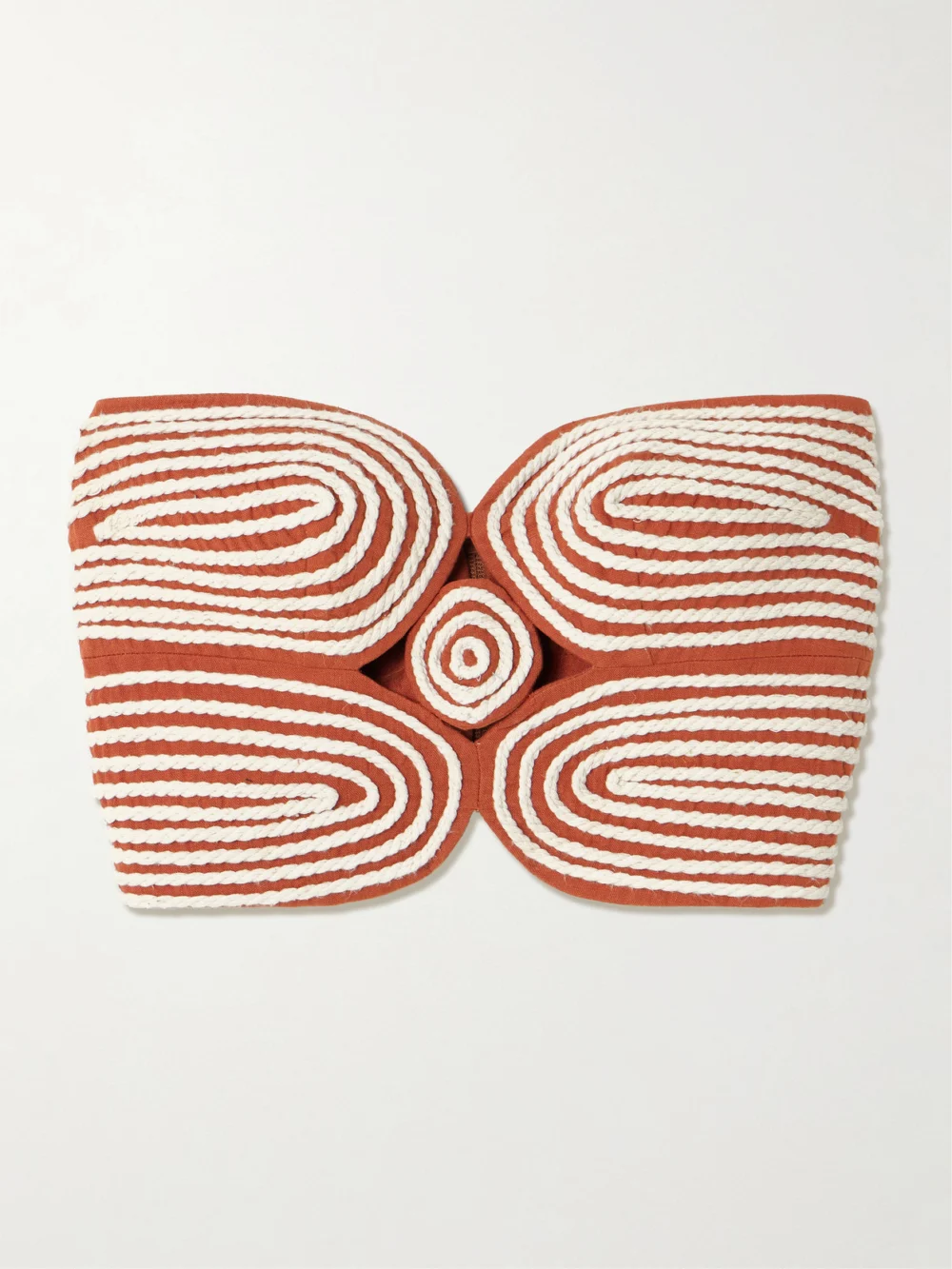 Andres Otalora Baia Cutout Embroidered Linen Bustier Top in brick