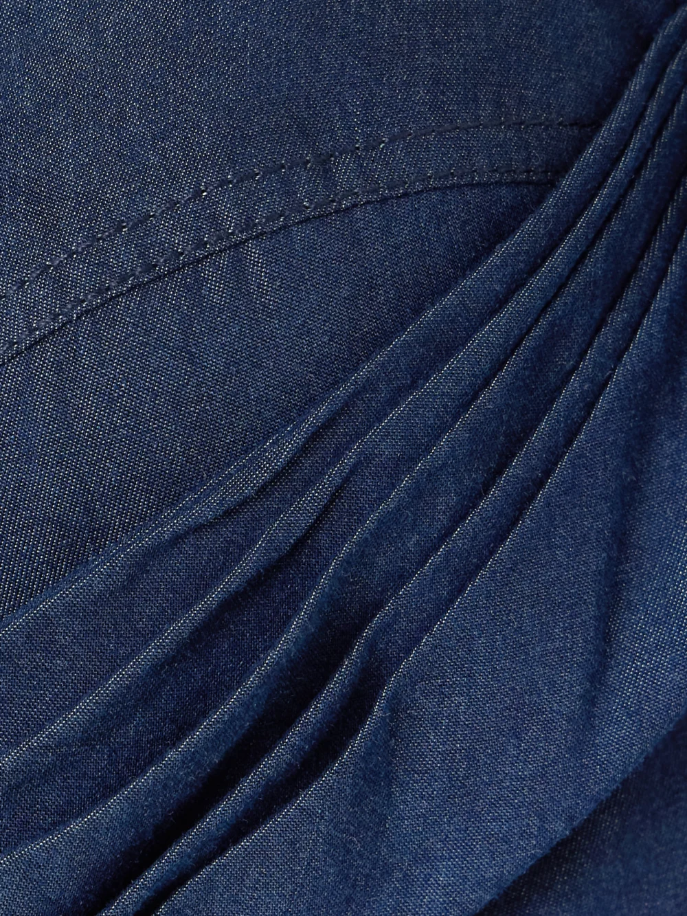 Close-up detail of the Andres Otalora De Azahar Off-the-shoulder Draped Tencel™ Lyocell Bustier Top