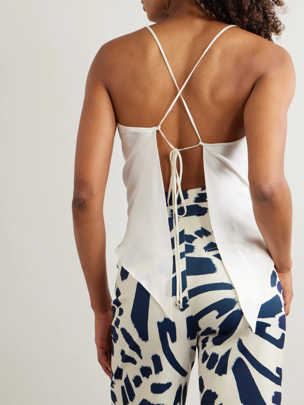 Back view of the Andres Otalora Ecos De Luna Draped Silk-charmeuse Top