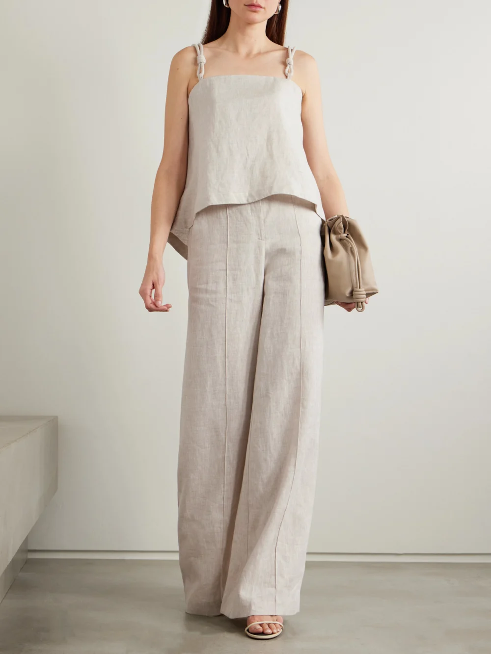 Andres Otalora Encontrarte Linen Wide-leg Pants, worn by a model