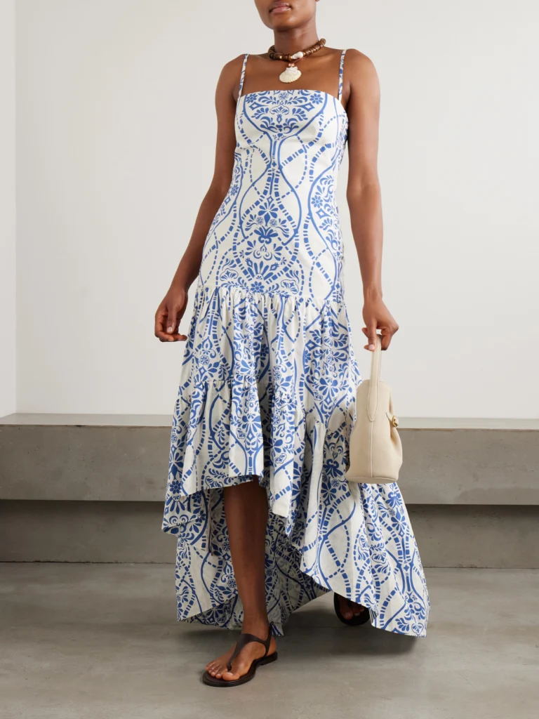 Andres Otalora Joyah Colonial Printed Tiered Asymmetric Maxi Dress