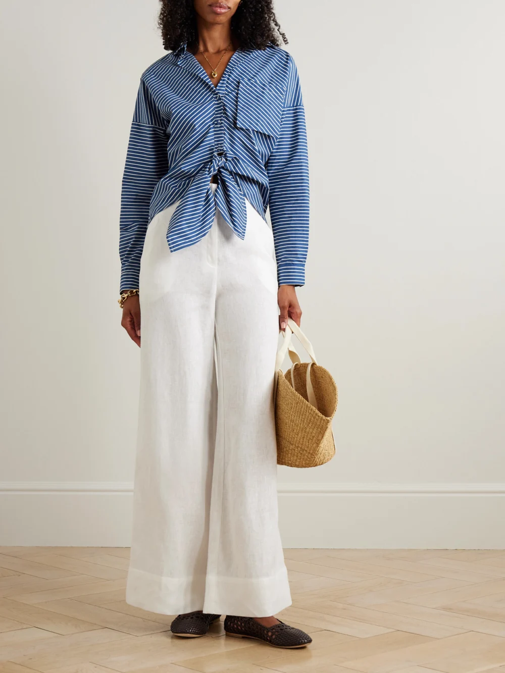 Andres Otalora Me Hablas Linen Wide-leg Pants, worn by a model