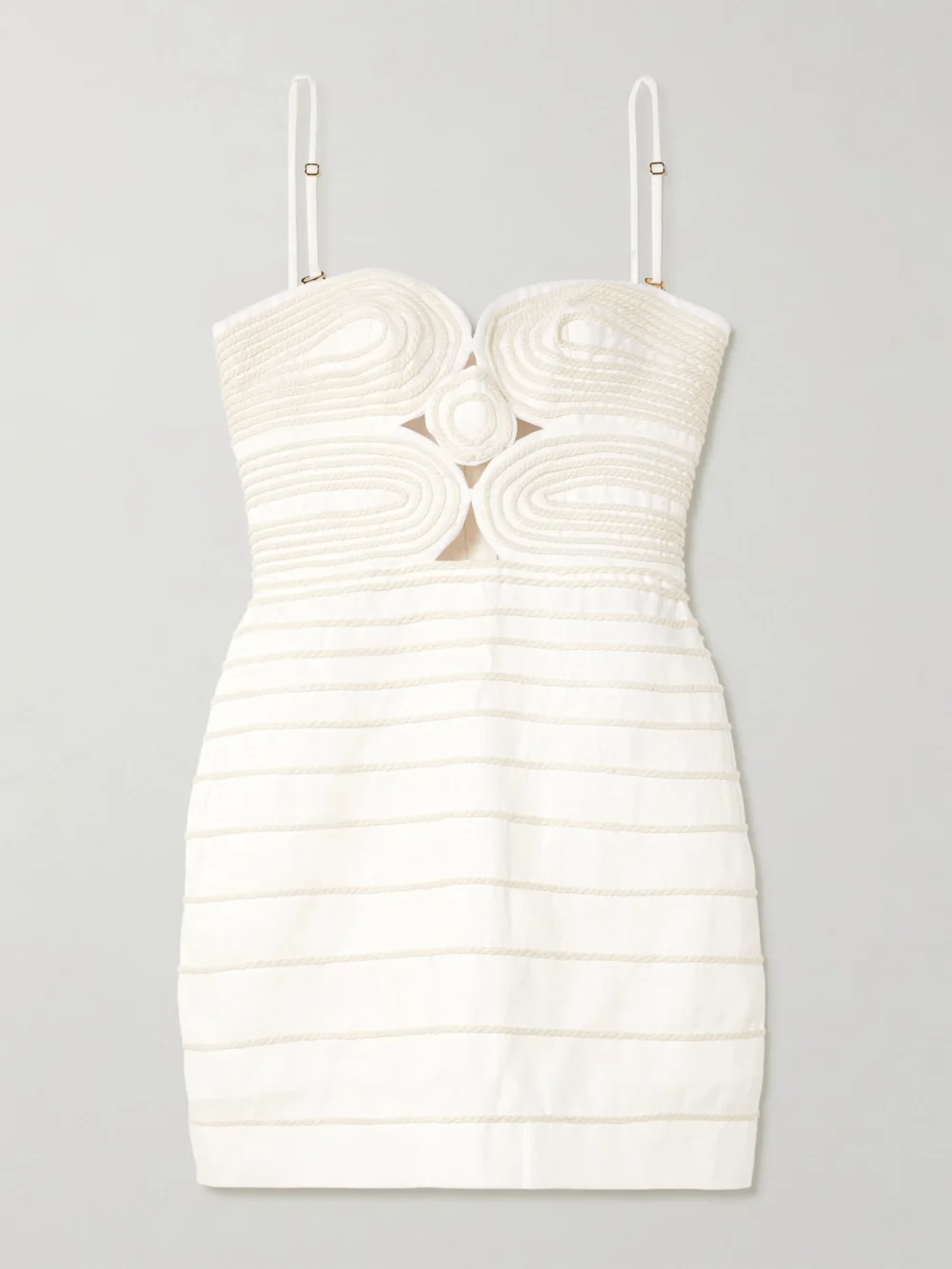Andres Otalora Muy Poetica Strapless Rope-trimmed Cutout Linen Mini Dress in ivory