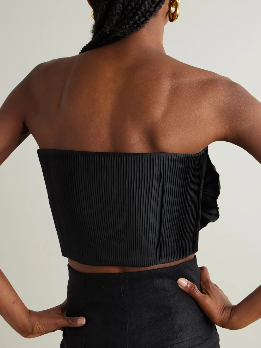 Back view of the Andres Otalora No Me Olvides Appliquéd Pleated Taffeta Top