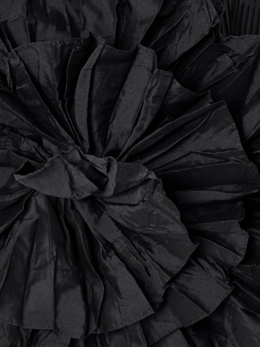 Close-up detail of the Andres Otalora No Me Olvides Appliquéd Pleated Taffeta Top