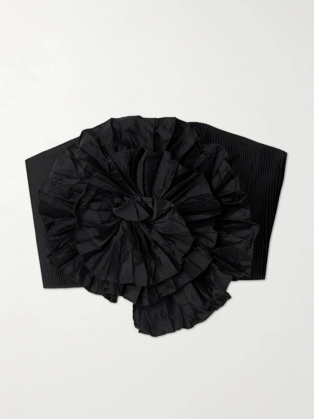 Andres Otalora No Me Olvides Appliquéd Pleated Taffeta Top in black