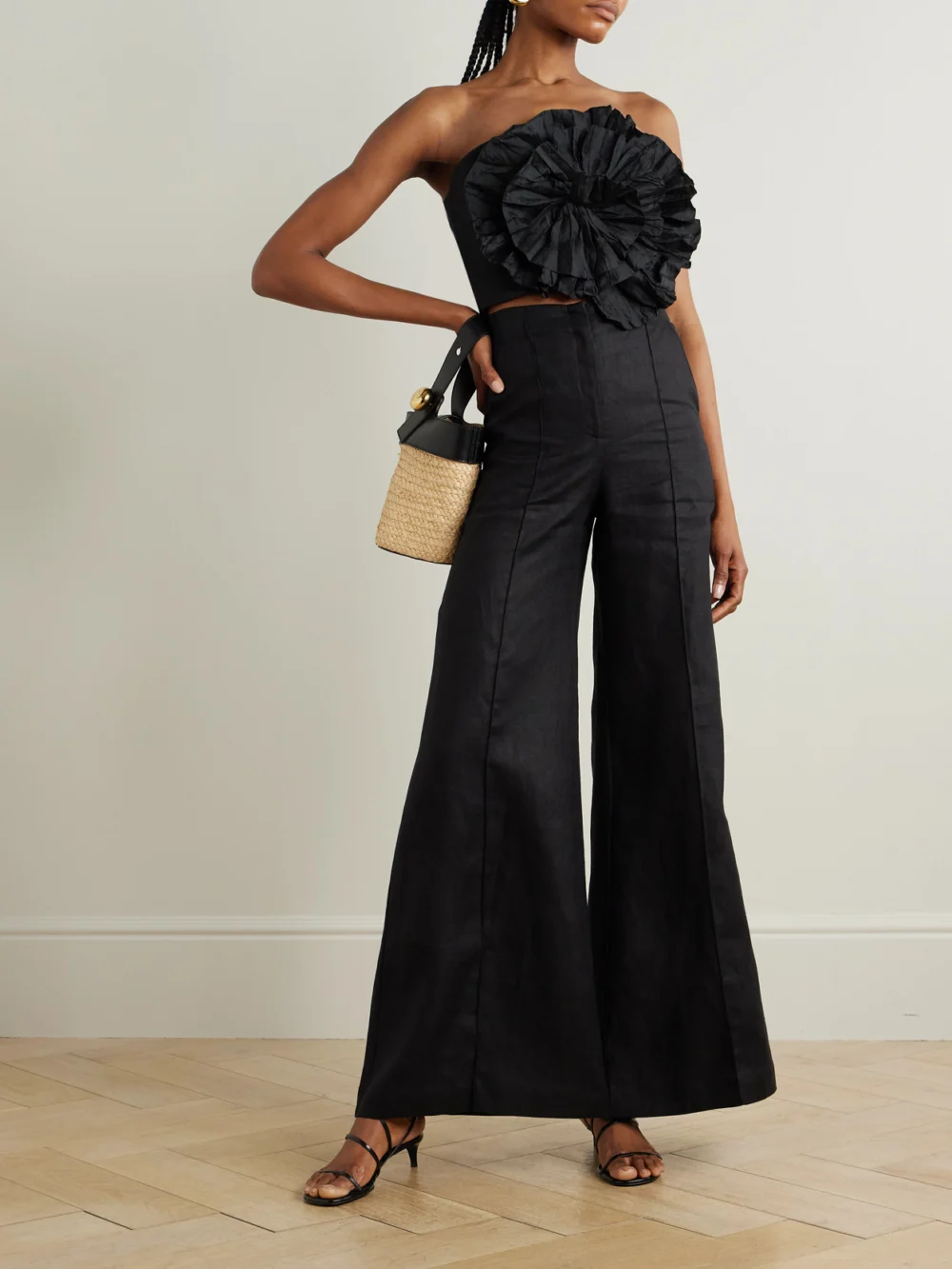 Andres Otalora No Me Olvides Appliquéd Pleated Taffeta Top, worn by a model