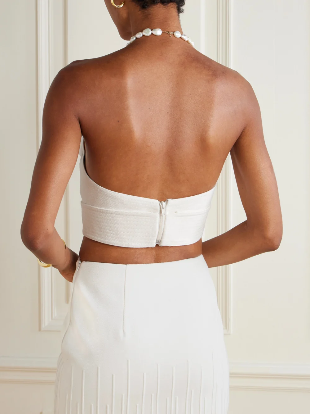Back view of the Andres Otalora Onda Strapless Cropped Twisted Cotton-twill Top