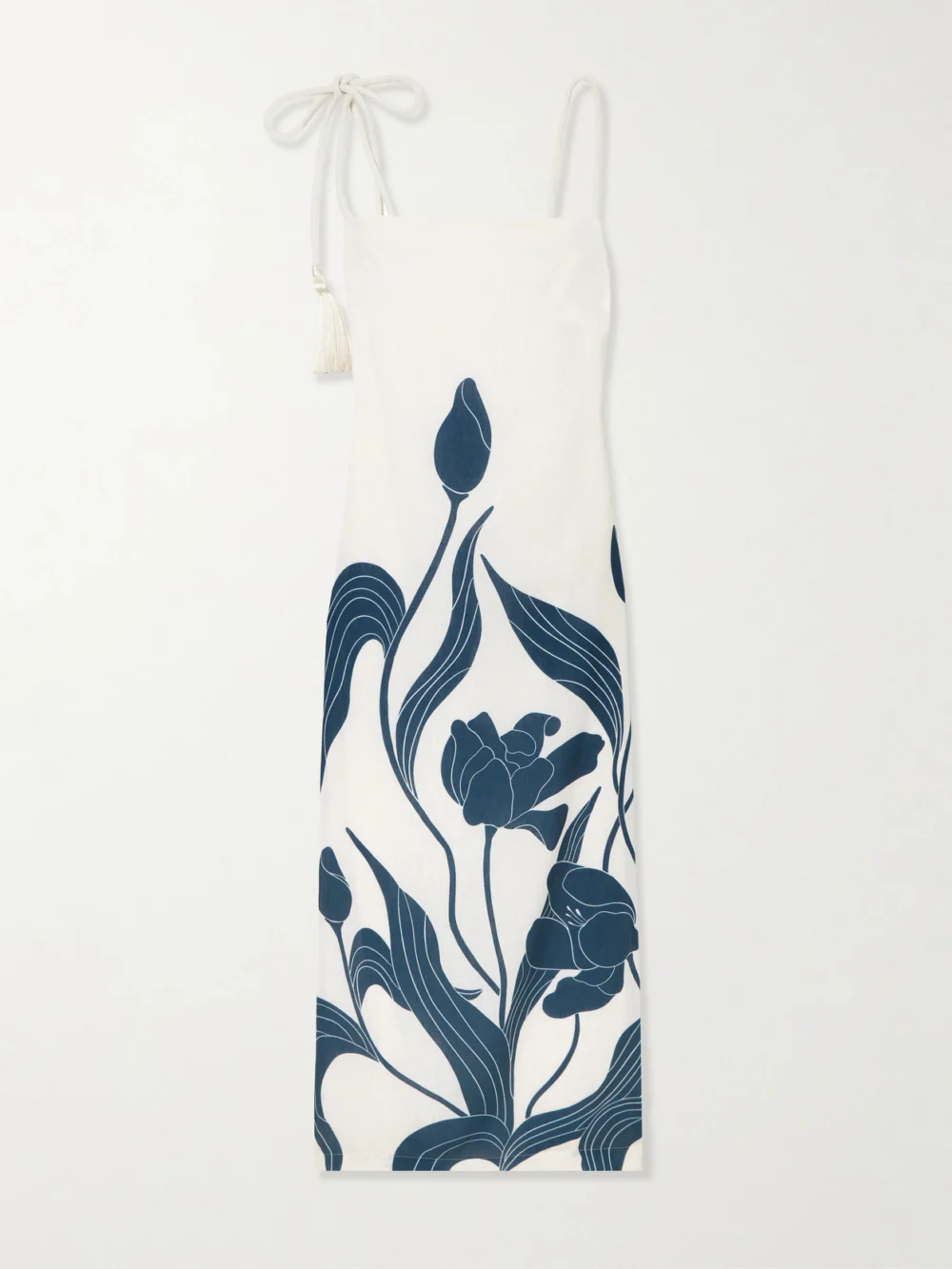 Andres Otalora Pasos De Jardin Floral-print Linen Midi Dress in ivory