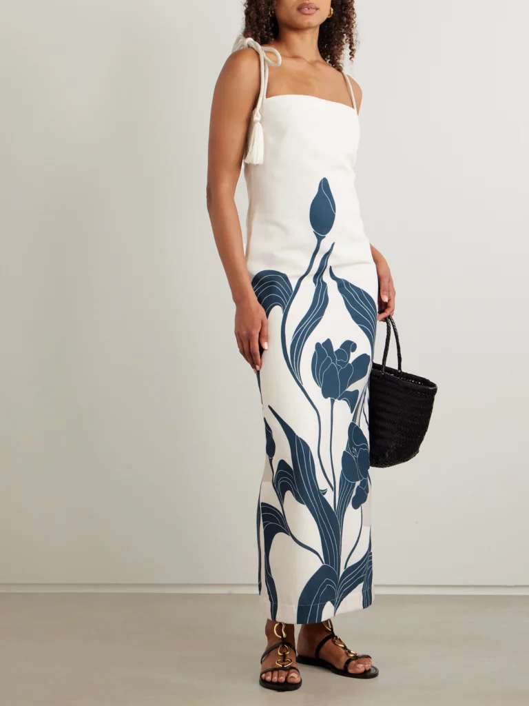 Andres Otalora Pasos De Jardin Floral-print Linen Midi Dress